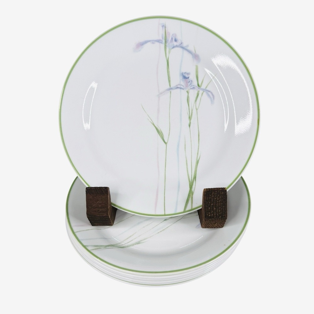 Corelle Shadow Iris Salad plates - Set of 7 - Green Edge - 7.25" Plates